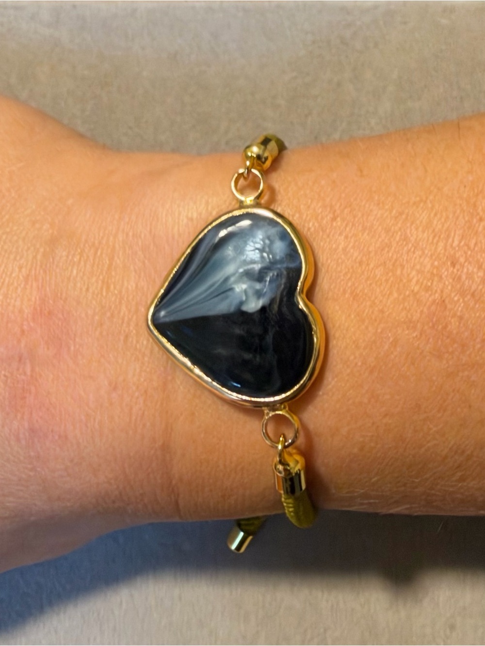 Gold Heart Bracelet with Black Resin Heart
